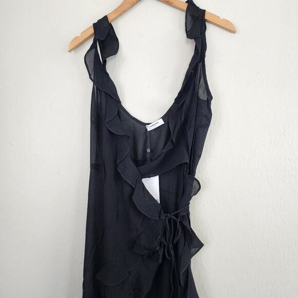 NEW Rumored NWT Sheer Ruffle Wrap Maxi Coverup Black M - Picture 7 of 14